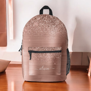 Rosa Rose Gold Glitzer Monogram Name Bedruckter Rucksack