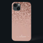 Rosa Rose Gold Glitzer Monogram Name Case Ma<br><div class="desc">Rose Gold - Schwarz rosa Imitate Sparkle und Dripping Glitzer gebürstete Metal Monogram Name und Anfangssondo Telefon. Das macht den perfekten 16 Geburtstag,  Hochzeit,  Brautparty,  Jubiläum,  Babydusche oder Junggeselinnen-Abschied Geschenk für jemanden,  der Lieben glamourösen Luxus und schicke Stile.</div>