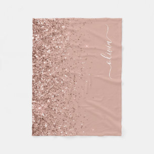 Rosa Rose Gold Glitzer Monogram Name Fleecedecke