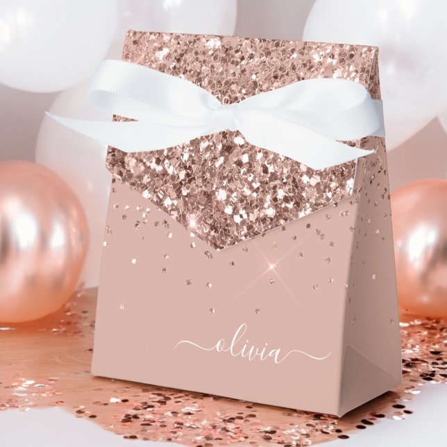 Rosa Rose Gold Glitzer Monogram Name Geschenkschachtel (Von Creator hochgeladen)
