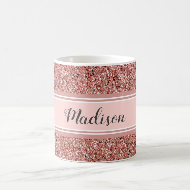 Rosa Rose Gold Glitzer Monogram Name Kaffeetasse (Mittel)