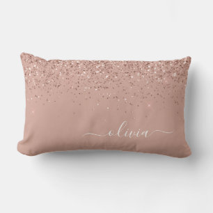 Rosa Rose Gold Glitzer Monogram Name Lendenkissen
