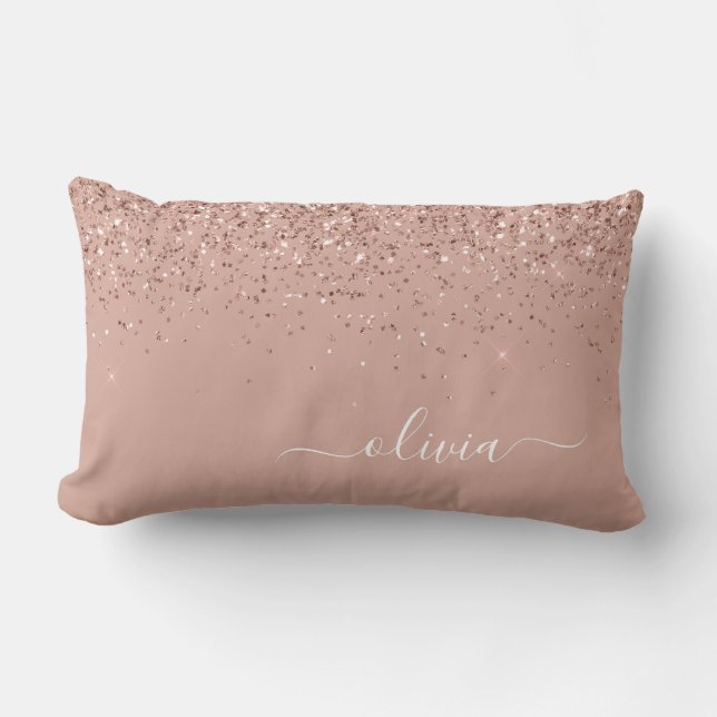 Rosa Rose Gold Glitzer Monogram Name Lendenkissen (Vorderseite)