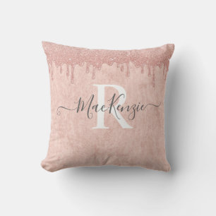 Rosa Rose Gold Glitzer Monogram Name Theme Pillow Kissen