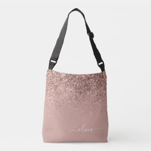 Rosa Rose Gold Glitzer Monogram Name Tragetaschen Mit Langen Trägern