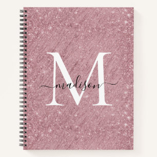 Rosa Rose Gold Glitzer Monogram Script Sparkle Notizbuch