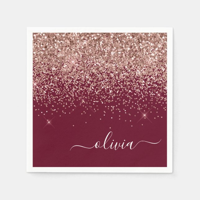 Rosa Rose Gold Glitzer Monogram Serviette (Vorderseite)