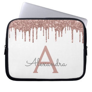 Rosa Rose Gold Glitzer Monogramm Laptopschutzhülle