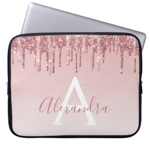 Rosa Rose-Gold-Glitzer-Monogramm Laptopschutzhülle