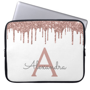 Rosa Rose Gold Glitzer Monogramm Laptopschutzhülle