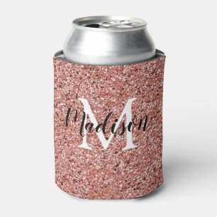 Rosa Rose Gold Glitzer Monogramm Name Dosenkühler