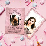 Rosa Rose Gold Glitzer Ombre Halo Foto Sweet 16 Einladung<br><div class="desc">Diese hübsche und geistliche 16 . Geburtstag-Geburtstagsfeier ist perfekt für den besonderen Tag Ihrer Tochter. Es zeigt Imitate gedruckt funkelnd rosa Rosa Rosa Glitzer Foto halo. Es enthält zwei Bilder, um mit Ihren eigenen Fotos Ihrer süßen Tochter. Der Schriftart ist ein modernes und zartes, handgeschriebenes, schwarzes kursives Drehbuch, das perfekt...</div>