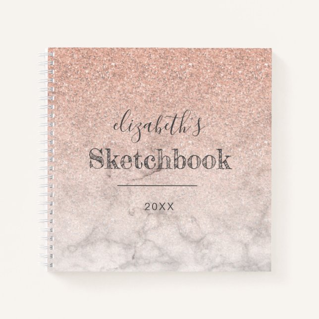 Rosa Rose Gold Glitzer Ombre Marble Sketchbook Notizbuch (Vorderseite)