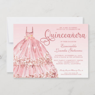Rosa Rose Gold Glitzer Quinceañera Einladung