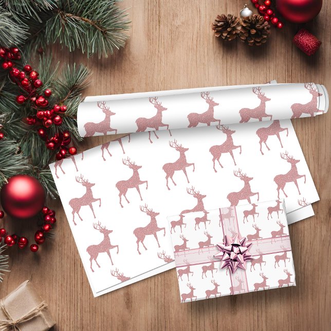 Rosa Rose Gold Glitzer Rentier Geschenkpapier (Elegant Pink Rose Gold Glitter Holiday Reindeer Wrapping Paper)