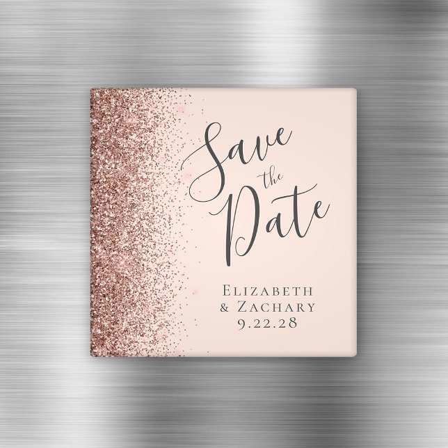 Rosa Rose Gold Glitzer Script Save the Date Magnet (Von Creator hochgeladen)