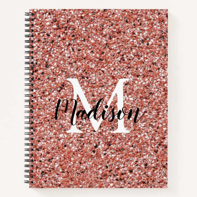 Rosa Rose Gold Glitzer Sparkle Chic Monogram Name Notizbuch (Vorderseite)