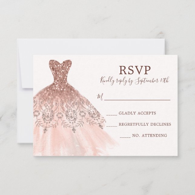 Rosa Rose Gold Glitzer Sparkle Dress Drehbuch RSVP Karte (Vorderseite)