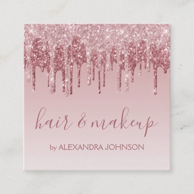 Rosa Rose Gold Glitzer Sparkle Haarköppchen Quadratische Visitenkarte (Vorderseite)