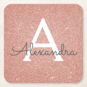 Rosa Rose Gold Glitzer & Sparkle Monogram Birthday Rechteckiger Pappuntersetzer