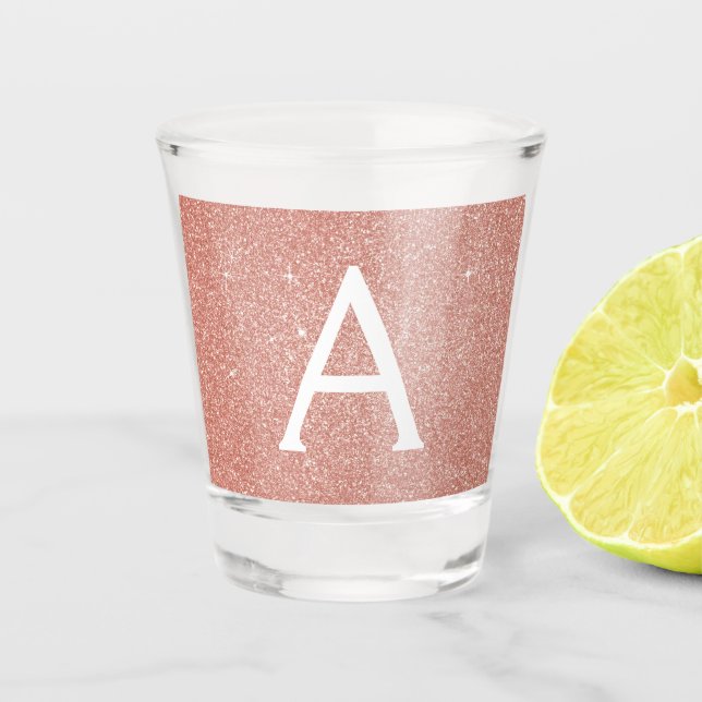Rosa Rose Gold Glitzer & Sparkle Monogram Birthday Schnapsglas (Vorderseite)