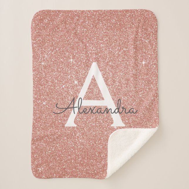Rosa Rose Gold Glitzer & Sparkle Monogram Birthday Sherpadecke (Vorderseite)