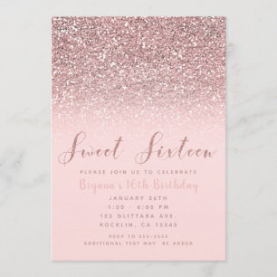 Rosa Rose Gold Glitzer Sparkle Süß 16 Party Einladung