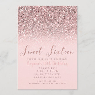 Rosa Rose Gold Glitzer Sparkle Sweet 16 Party Einladung