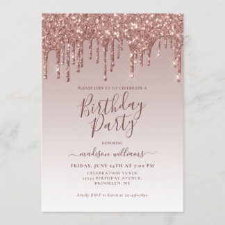Rosa Rose Gold Glitzer Sparkle Zum Geburtstag Einladung