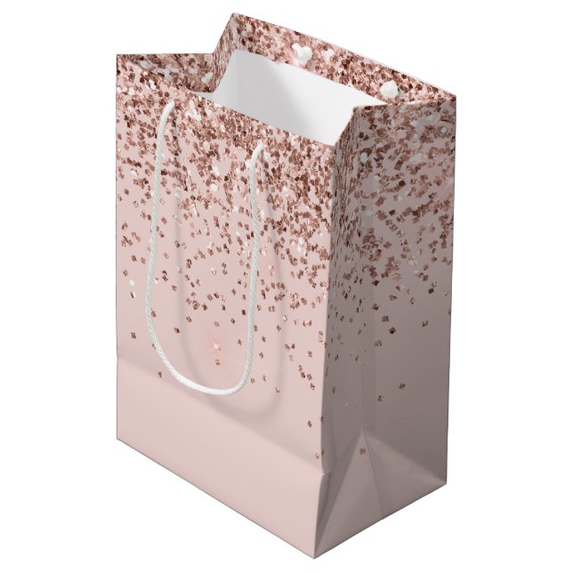 Rosa Rose Gold Glitzer Sparkone Mittlere Geschenktüte (Vorderseite Schrägansicht)
