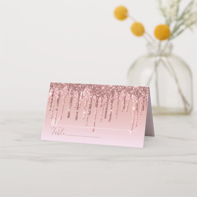 Rosa Rose Gold Glitzer Tropfen Elegant Personalisi Platzkarte (Vorderseite)