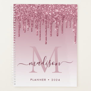 Rosa Rose Gold Glitzer Tropfen Girl Monogram Planer