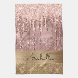 Rosa Rose Gold Glitzer Tropfen Individuelle Name Geschirrtuch