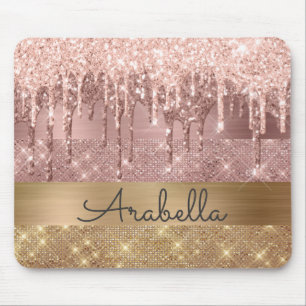 Rosa Rose Gold Glitzer Tropfen Individuelle Name Mousepad
