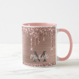 Rosa Rose Gold Glitzer Tropfen Mit Monogramm Tasse