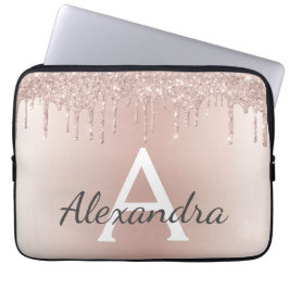 Rosa Rose Gold Glitzer Tropfen Monogram Laptopschutzhülle