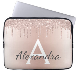 Rosa Rose Gold Glitzer Tropfen Monogram Laptopschutzhülle