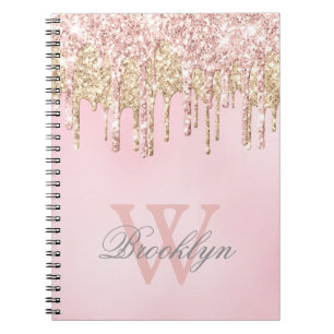 Rosa Rose Gold Glitzer Tropfen Name Mit Monogramm Notizblock