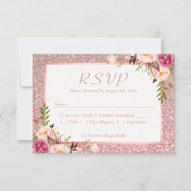 Rosa Rose Gold Glitzer UAWG Auswahl RSVP Karte (Vorderseite)