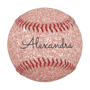 Rosa Rose Gold Glitzer und Monogramm-Name Baseball