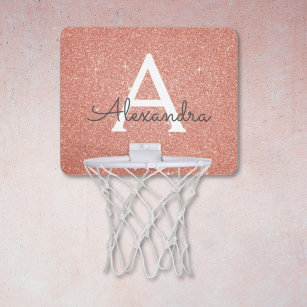 Rosa Rose Gold Glitzer und Monogramm-Name Mini Basketball Netz