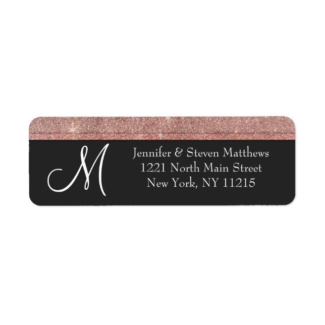 Rosa Rose Gold Glitzer und Schwarze Monogram Label (Vorne)