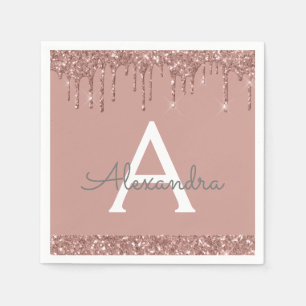 Rosa Rose Gold Glitzer und Sparkle Monogramm Gebur Serviette