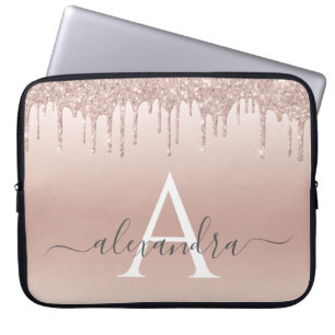 Rosa Rose Gold Glitzer und Sparkle Monogramm Laptopschutzhülle