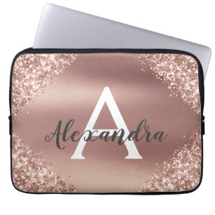 Rosa Rose Gold Glitzer und Sparkle Monogramm Laptopschutzhülle