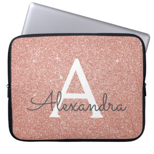 Rosa Rose Gold Glitzer und Sparkle Monogramm Laptopschutzhülle
