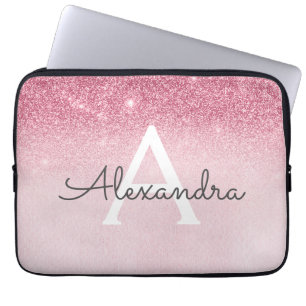 Rosa Rose Gold Glitzer und Sparkle Monogramm Laptopschutzhülle