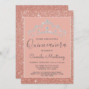 Rosa - Rose Gold Glitzer und Sparkle Quinceanera Einladung