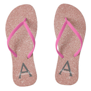 Rosa Rose Gold Glitzer und Sparkone Monogramm Flip Flops
