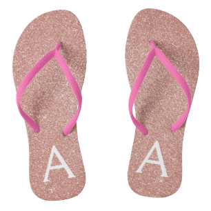 Rosa Rose Gold Glitzer und Sparkone Monogramm Flip Flops